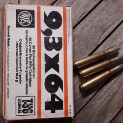 Une boîte de 20 munitions calibre 9,3 x64 de marque RWS 19 g