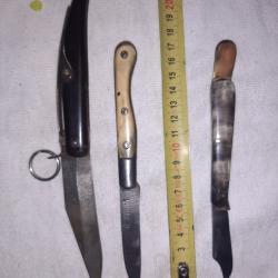 3 couteaux pliants 2 momo lames et 1 bi-lames Ptit32, Agouti et Parapluie à l'Epreuve