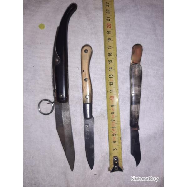 3 couteaux pliants 2 momo lames et 1 bi-lames Ptit32, Agouti et Parapluie  l'Epreuve