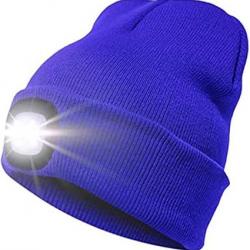 BONNET CHAUD AVEC LAMPE FRONTALE RECHARGEABLE - BLEU - LIVRAISON GRATUITE