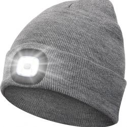 BONNET CHAUD AVEC LAMPE FRONTALE RECHARGEABLE - GRIS - LIVRAISON GRATUITE