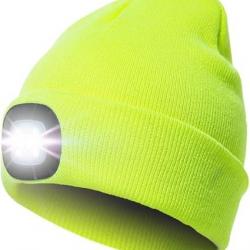 BONNET CHAUD AVEC LAMPE FRONTALE RECHARGEABLE - JAUNE - LIVRAISON GRATUITE