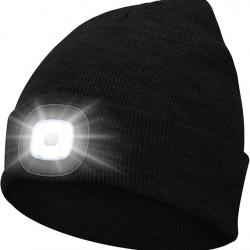 BONNET CHAUD AVEC LAMPE FRONTALE RECHARGEABLE - NOIR - LIVRAISON GRATUITE