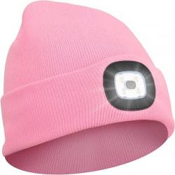 BONNET CHAUD AVEC LAMPE FRONTALE RECHARGEABLE - ROSE - LIVRAISON GRATUITE
