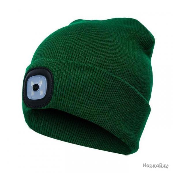 BONNET AVEC LAMPE FRONTALE CHAUD - UNISEXE - VERT FONC - LIVRAISON GRATUITE