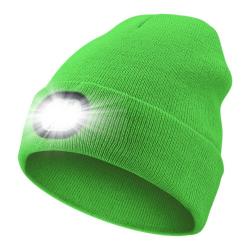 BONNET CHAUD AVEC LAMPE FRONTALE RECHARGEABLE - VERT - LIVRAISON GRATUITE