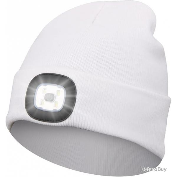 BONNET AVEC LAMPE FRONTALE CHAUD - 4 DIODES - BLANC - LIVRAISON GRATUITE