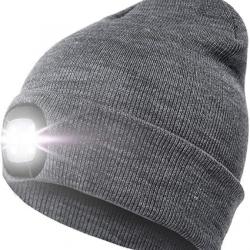 BONNET CHAUD + LAMPE FRONTALE USB - GRIS - LIVRAISON GRATUITE
