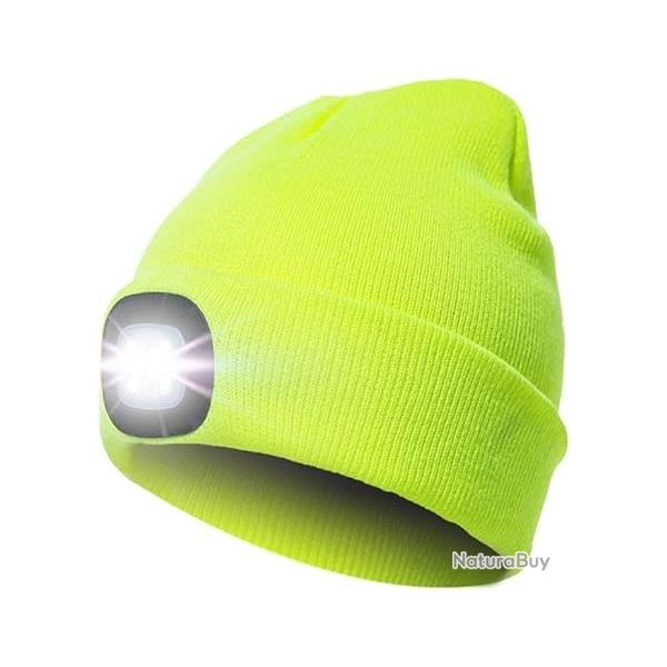 BONNET CHAUD + LAMPE FRONTALE USB - JAUNE - LIVRAISON GRATUITE