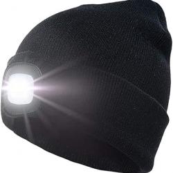 BONNET CHAUD + LAMPE FRONTALE USB - NOIR - LIVRAISON GRATUITE