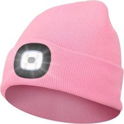 BONNET CHAUD + LAMPE FRONTALE USB - ROSE - LIVRAISON GRATUITE