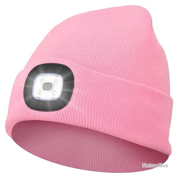 BONNET CHAUD + LAMPE FRONTALE USB - ROSE - LIVRAISON GRATUITE