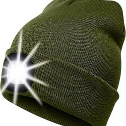 BONNET CHAUD + LAMPE FRONTALE USB - VERT ARMÉE- LIVRAISON GRATUITE