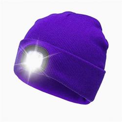 BONNET CHAUD + LAMPE FRONTALE USB - VIOLET - LIVRAISON GRATUITE
