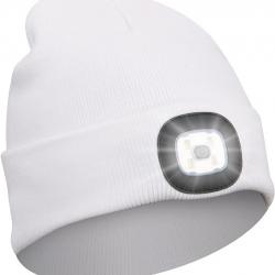 BONNET CHAUD AVEC LAMPE FRONTALE RECHARGEABLE - BLANC - LIVRAISON GRATUITE