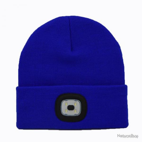 BONNET CHAUD AVEC LAMPE FRONTALE RECHARGEABLE - BLEU - LIVRAISON GRATUITE