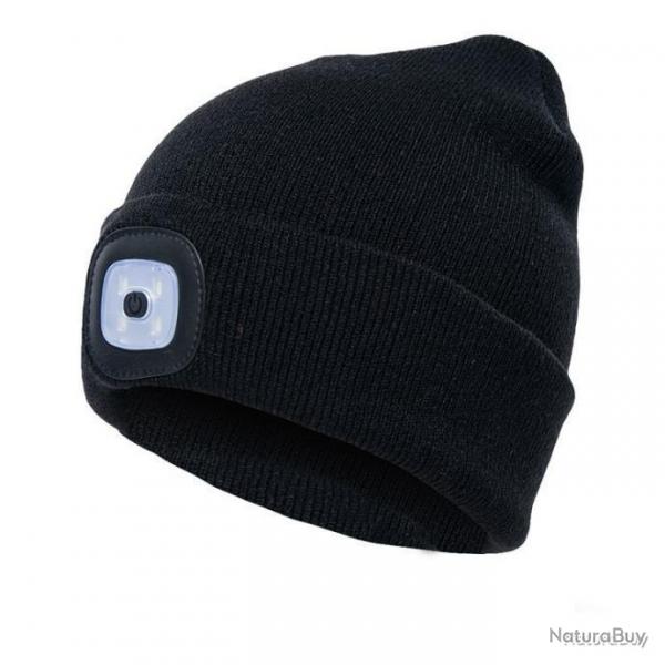 BONNET AVEC LAMPE FRONTALE CHAUD - UNISEXE - NOIR - LIVRAISON GRATUITE