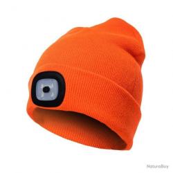 BONNET CHAUD AVEC LAMPE FRONTALE RECHARGEABLE - ORANGE - LIVRAISON GRATUITE