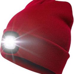 BONNET CHAUD AVEC LAMPE FRONTALE RECHARGEABLE - ROUGE - LIVRAISON GRATUITE