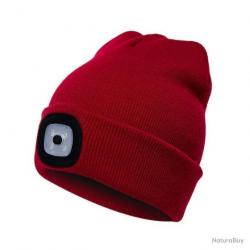 BONNET AVEC LAMPE FRONTALE CHAUD - UNISEXE - ROUGE - LIVRAISON GRATUITE