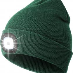 BONNET CHAUD AVEC LAMPE FRONTALE RECHARGEABLE - VERT FONCÉ - LIVRAISON GRATUITE