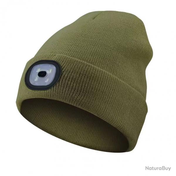 BONNET AVEC LAMPE FRONTALE CHAUD - UNISEXE - VERT ARME- LIVRAISON GRATUITE
