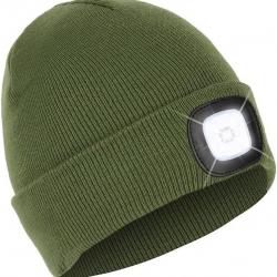 BONNET CHAUD AVEC LAMPE FRONTALE RECHARGEABLE - VERT ARMÉE- LIVRAISON GRATUITE