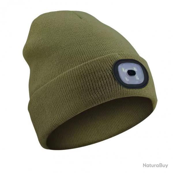BONNET AVEC LAMPE FRONTALE CHAUD - UNISEXE - VERT ARME- LIVRAISON GRATUITE