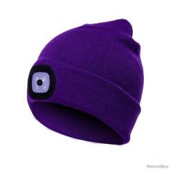 BONNET AVEC LAMPE FRONTALE CHAUD - UNISEXE - VIOLET - LIVRAISON GRATUITE