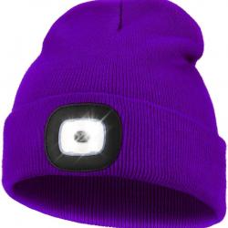 BONNET CHAUD AVEC LAMPE FRONTALE RECHARGEABLE - VIOLET - LIVRAISON GRATUITE