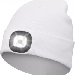 BONNET AVEC LAMPE FRONTALE CHAUD - 4 DIODES - BLANC - LIVRAISON GRATUITE