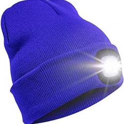 BONNET CHAUD + LAMPE FRONTALE USB - BLEU - LIVRAISON GRATUITE