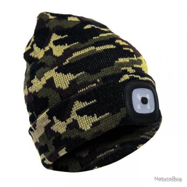 BONNET CHAUD + LAMPE FRONTALE USB - CAMOUFLAGE - LIVRAISON GRATUITE