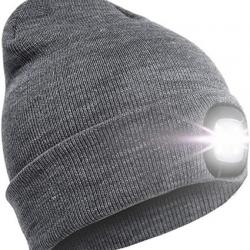 BONNET CHAUD + LAMPE FRONTALE USB - GRIS - LIVRAISON GRATUITE