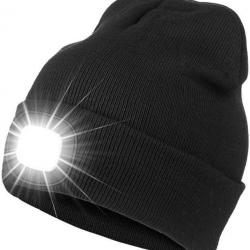 BONNET + LAMPE FRONTALE USB - NOIR - LIVRAISON GRATUITE