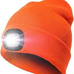 BONNET + LAMPE FRONTALE USB - ORANGE - LIVRAISON GRATUITE