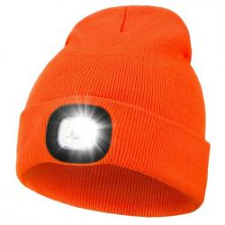 BONNET + LAMPE FRONTALE USB - ORANGE - LIVRAISON GRATUITE