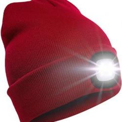 BONNET CHAUD + LAMPE FRONTALE USB - ROUGE - LIVRAISON GRATUITE