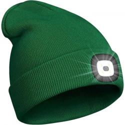 BONNET CHAUD + LAMPE FRONTALE USB - VERT FONCÉ - LIVRAISON GRATUITE