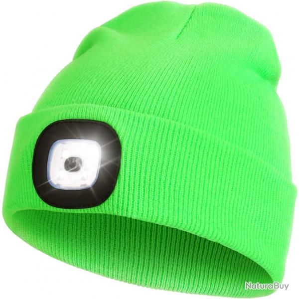 BONNET CHAUD  + LAMPE FRONTALE USB - VERT - LIVRAISON GRATUITE