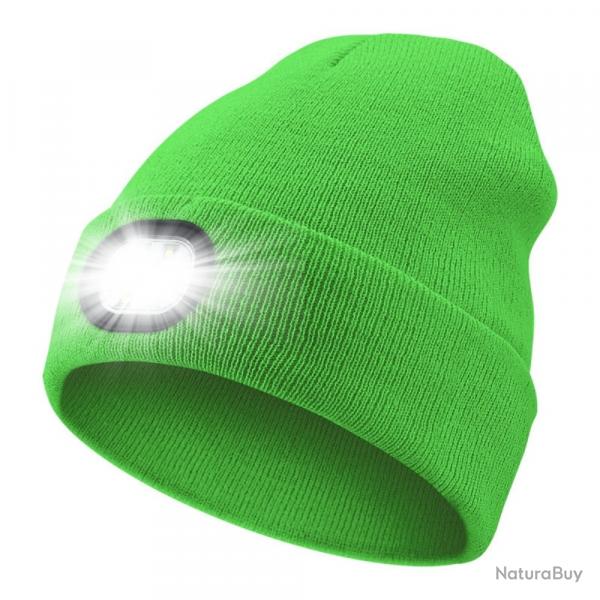 BONNET CHAUD + LAMPE FRONTALE USB - VERT - LIVRAISON GRATUITE