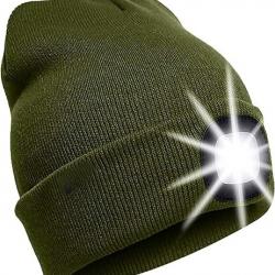 BONNET CHAUD  + LAMPE FRONTALE USB - VERT ARMÉE- LIVRAISON GRATUITE