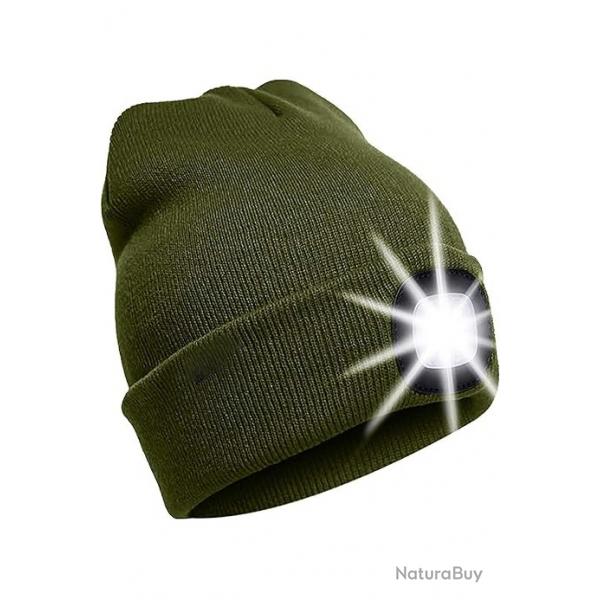 BONNET CHAUD  + LAMPE FRONTALE USB - VERT ARME- LIVRAISON GRATUITE