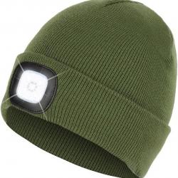 BONNET CHAUD + LAMPE FRONTALE USB - VERT ARMÉE- LIVRAISON GRATUITE