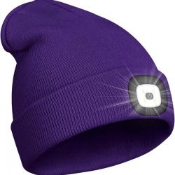 BONNET CHAUD + LAMPE FRONTALE USB - VIOLET - LIVRAISON GRATUITE