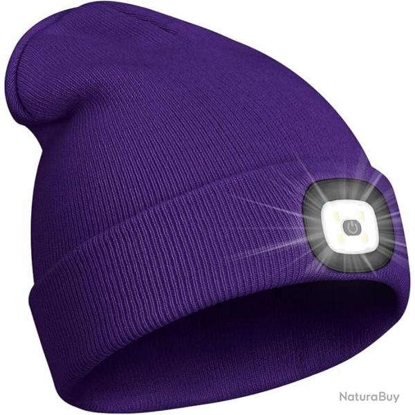 BONNET CHAUD + LAMPE FRONTALE USB - VIOLET - LIVRAISON GRATUITE