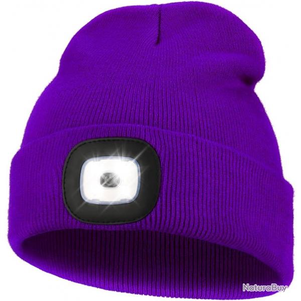 BONNET + LAMPE FRONTALE USB - VIOLET - LIVRAISON GRATUITE