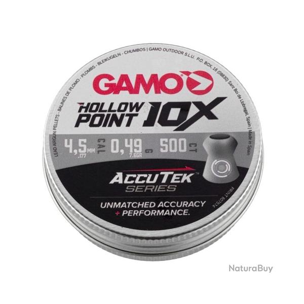 Plombs GAMO cal.4.5mm hollow point 10x accutek sries 7.6gr 0.49g par 1500