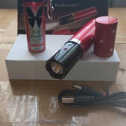 Taser shocker 2 Millions Volts chargeur UE + Spray lacrymogènes 20ml porte clef