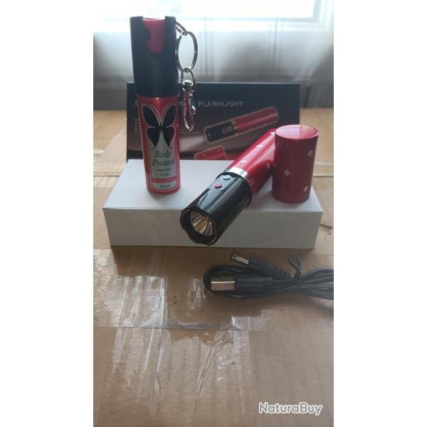Taser shocker 2 Millions Volts chargeur UE + Spray lacrymognes 20ml porte clef